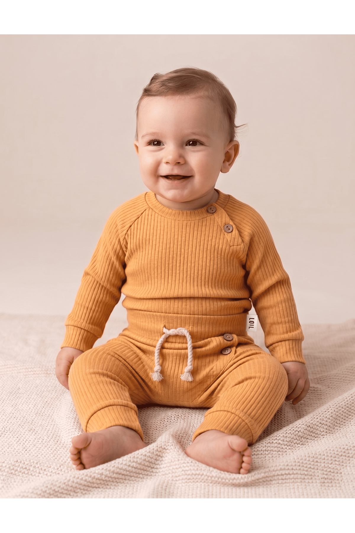 Fitilli Düğmeli Ikili Takım - Fitilli, Düğme Detaylı Cotton Bebek 2'li Takım. 6-18 Ay