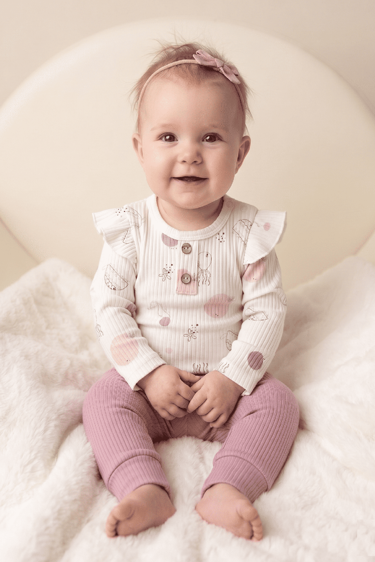 DENİZ CANLILARI ALTTAN ÇITÇITLI BEBEK 2Lİ TAKIM - Fitilli, Omuz Patlı, Çıtçıtlı Body ve Fitilli Alt