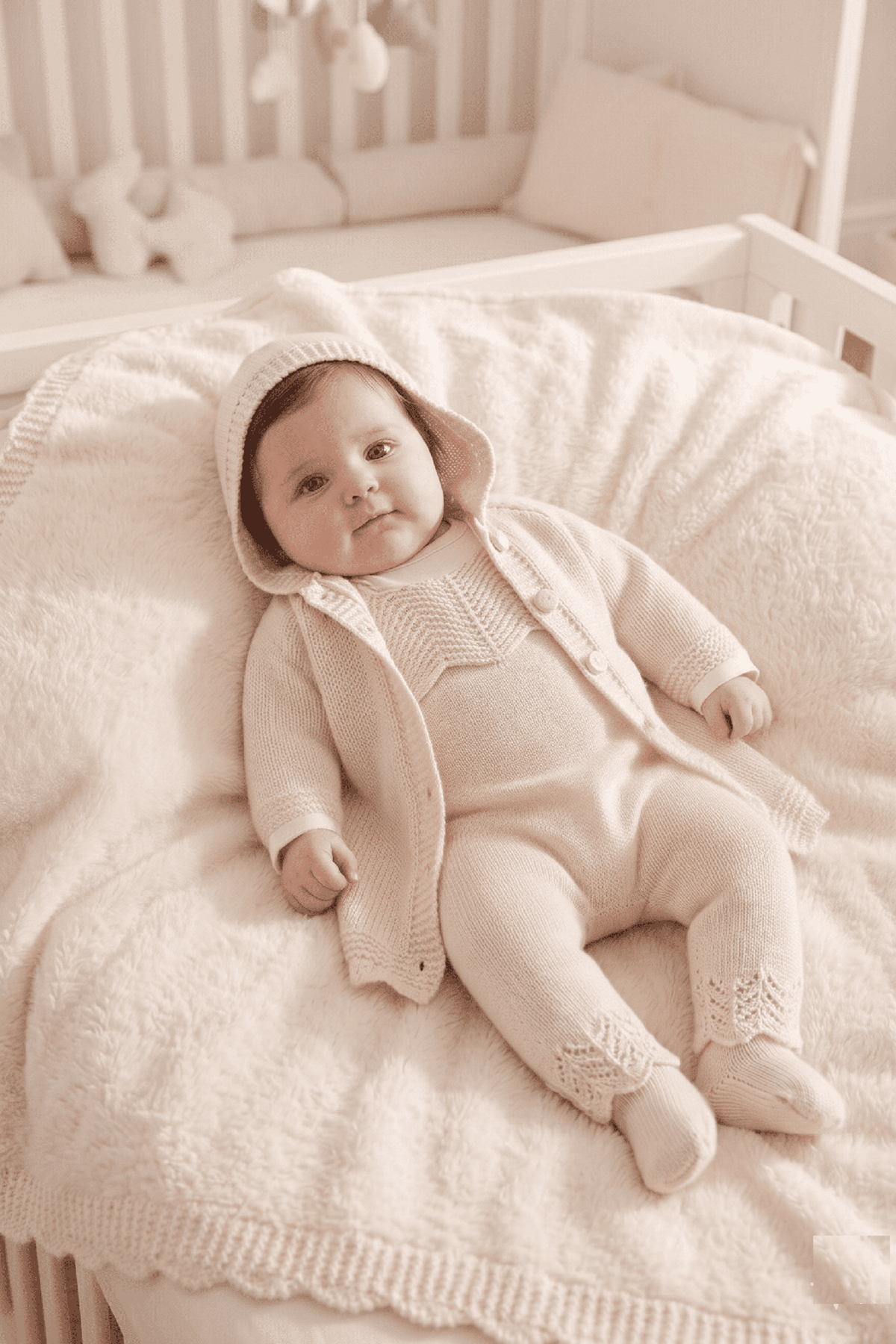 Çaren Kids- Kız Bebek Ajurlu Triko 3'lü Takım-Ajurlu Triko Salopet Ve Hırka, Çıtçıtlı Body