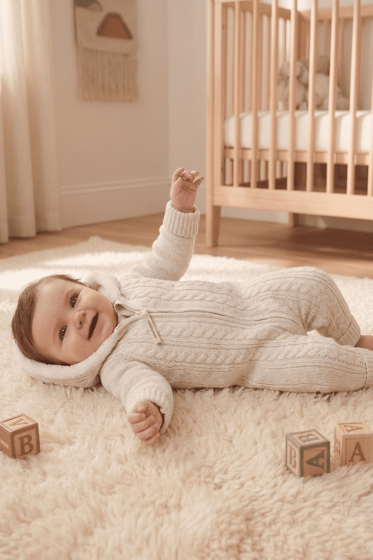 Çaren Kids- Saç Örgü Motif Fermuar Kapama İçi Kürk Astar Unisex Kapüşonlu Bebek Triko Tulum