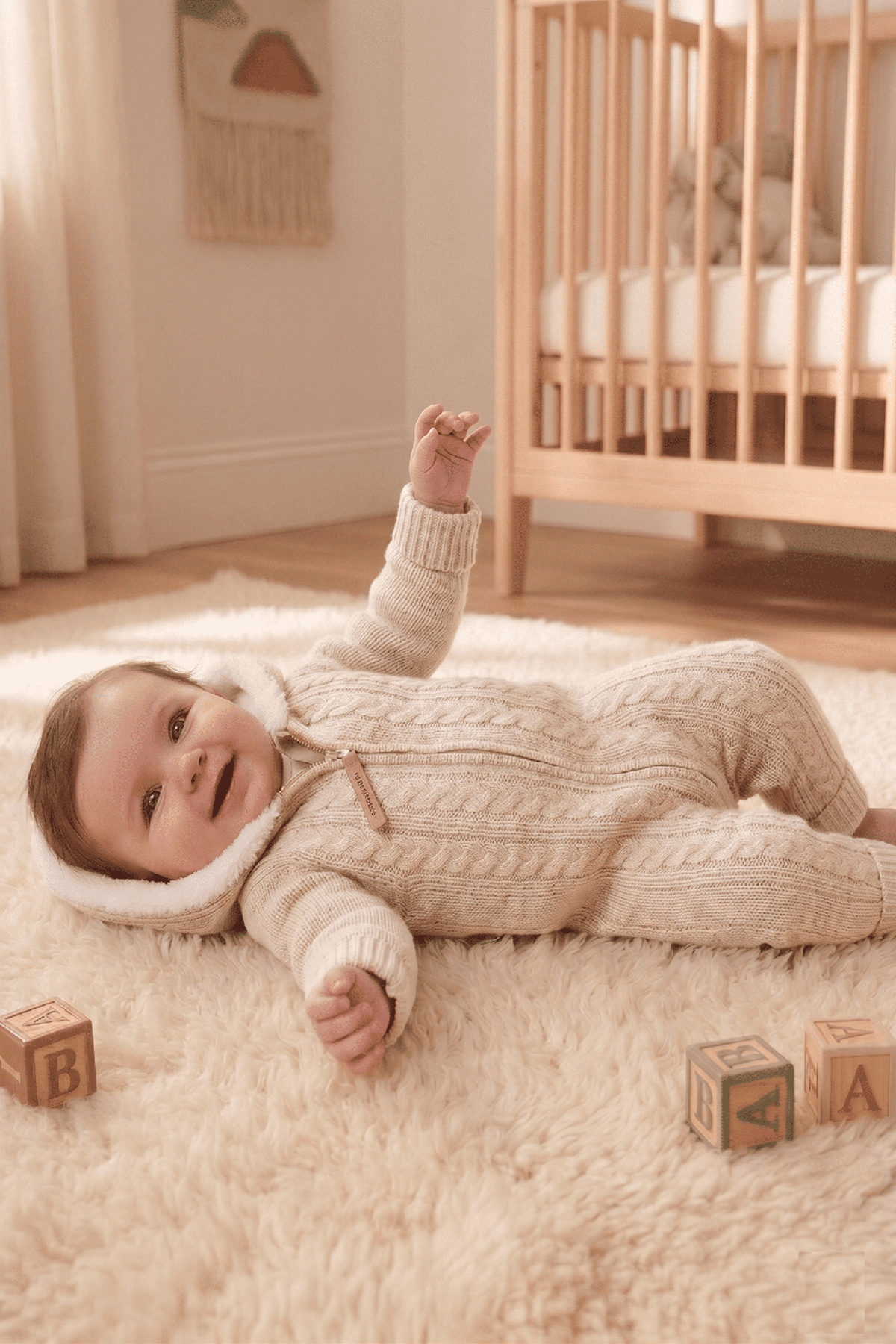 Çaren Kids- Saç Örgü Motif Fermuar Kapama İçi Kürk Astar Unisex Kapüşonlu Bebek Triko Tulum