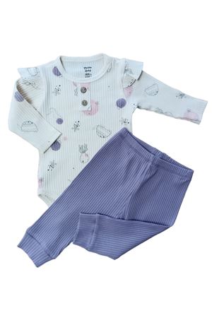 DENİZ CANLILARI ALTTAN ÇITÇITLI BEBEK 2Lİ TAKIM - Fitilli, Omuz Patlı, Çıtçıtlı Body ve Fitilli Alt