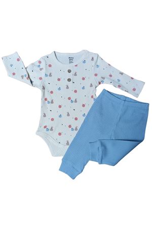 MEYVE BASKILI ALTTAN ÇITLI BEBEK 2Lİ TAKIM - Fitilli, Yuvarlak Yaka Çıtçıtlı Body ve Fitilli Alt