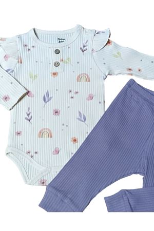 GÖKKUŞAĞI KELEBEKLİ ALTTAN ÇITLI BEBEK 2Lİ TAKIM- Fitilli, Çıtçıtlı Body ve Fitilli Alt