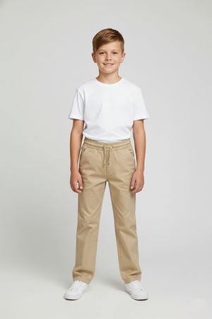 Çaren Kids - Erkek Çocuk Pantolon- Elastik Bel Çift Cep Pamuk Pantolon- Erkek Çocuk Okul Pantolon - Bej