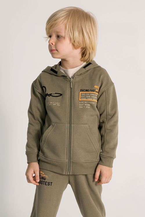 Çaren Kids - Erkek Çocuk 3'lü Takım-Fermuar Kapama Hırka-Uzun Kol Baskılı Sweatshirt & Eşofman Altı