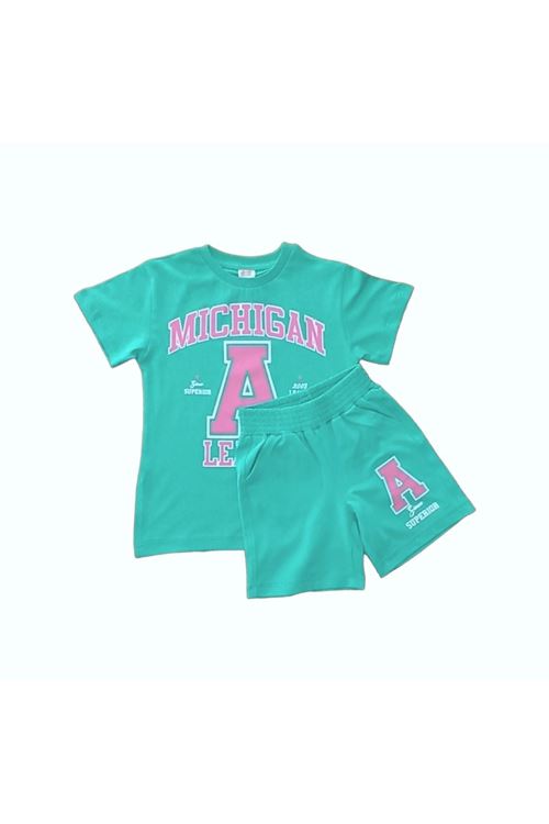 Çaren Kids Kız Çocuk Şortlu Takım- % 100 Cotton Ön Ve Arka Baskılı T-shirt & Beli Lastikli Şort