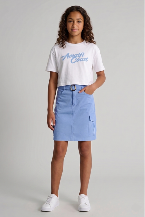 Caren Kids -Kız Çocuk Coast 2'li Takım: Baskılı Crop Tişört ve Kargo Cepli Kemerli Etek 