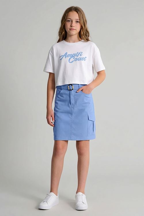 Caren Kids -Kız Çocuk Coast 2'li Takım: Baskılı Crop Tişört ve Kargo Cepli Kemerli Etek 