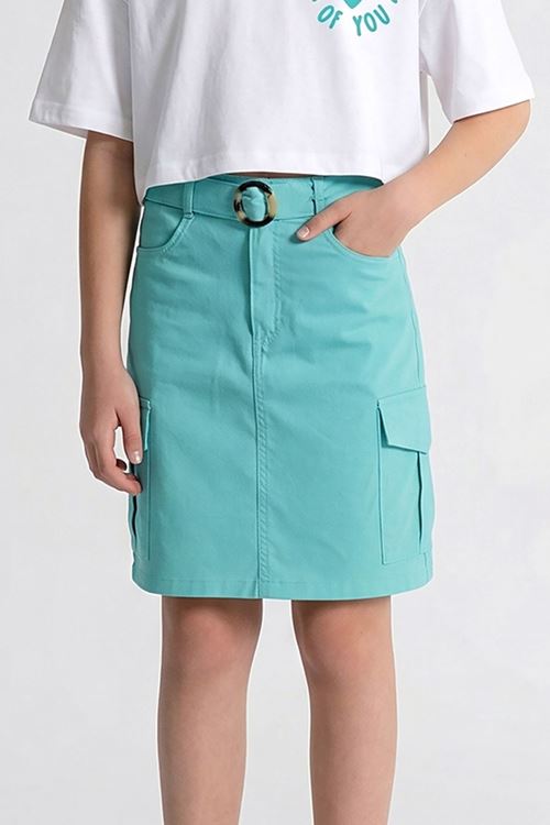 Caren Kids -Kız Çocuk Coast 2'li Takım: Baskılı Crop Tişört ve Kargo Cepli Kemerli Etek