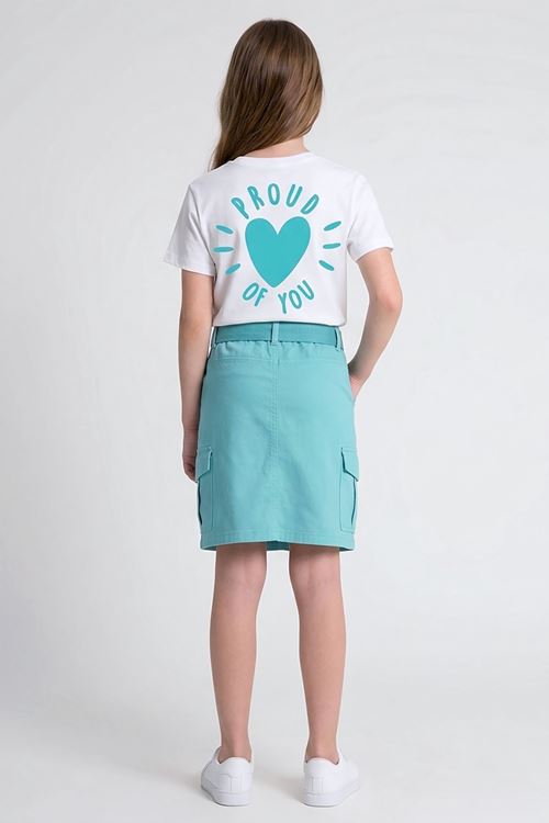 Caren Kids -Kız Çocuk Coast 2'li Takım: Baskılı Crop Tişört ve Kargo Cepli Kemerli Etek