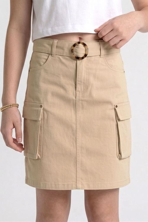 Caren Kids -Kız Çocuk Coast 2'li Takım: Baskılı Crop Tişört ve Kargo Cepli Kemerli Etek 