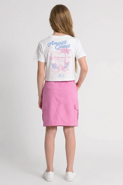 Caren Kids -Kız Çocuk Coast 2'li Takım: Baskılı Crop Tişört ve Kargo Cepli Kemerli Etek  