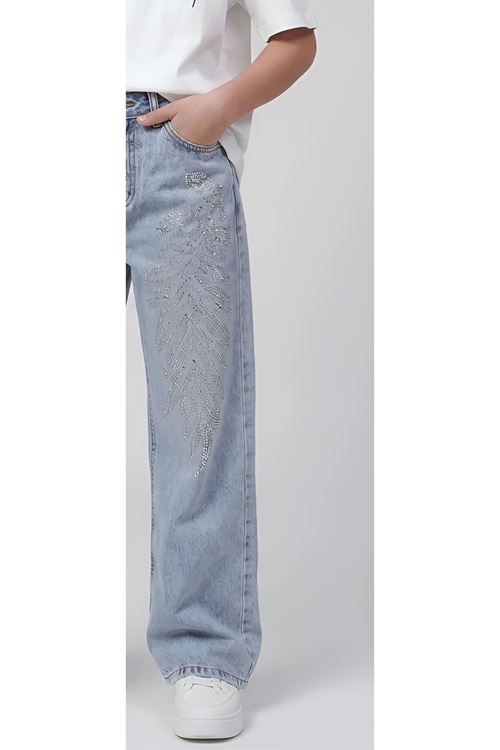 Kız Çocuk Taş İşlemeli Boru Paça Jean - %100 Pamuklu Denim Kot Pantolon