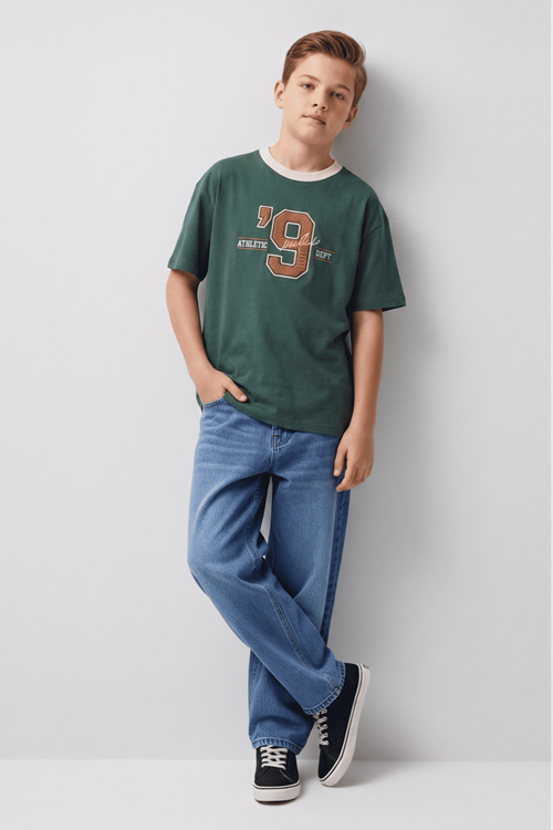 Erkek Çocuk %100 Pamuk Bol Paça Denim Pantolon - Beli Ayarlanabilir Jean