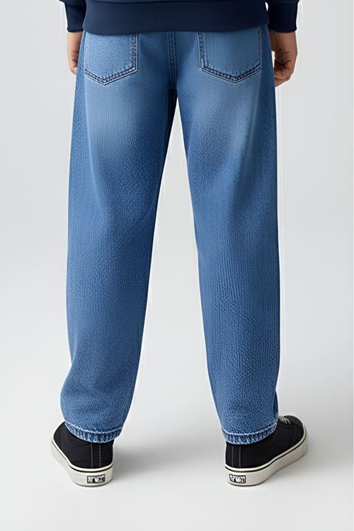 Erkek Çocuk %100 Pamuk Bol Paça Denim Pantolon - Beli Ayarlanabilir Jean