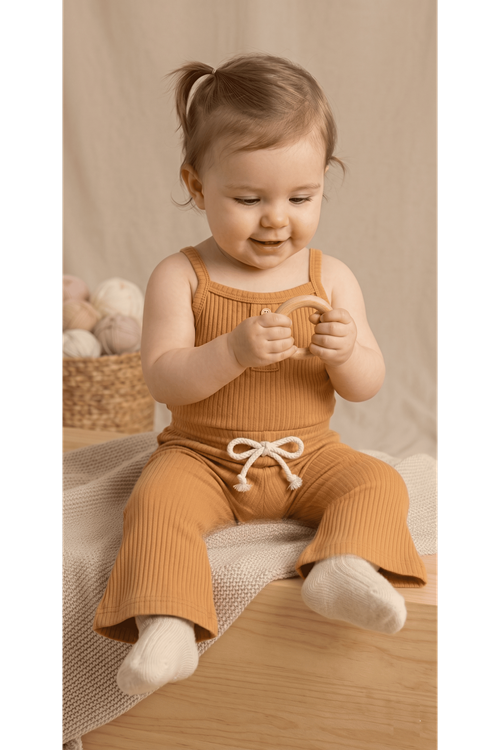 Askılı Ispanyol Paça Takım - Askılı Alt Çıtçıtlı Body Pantolon Kız Bebek 2'li Takım
