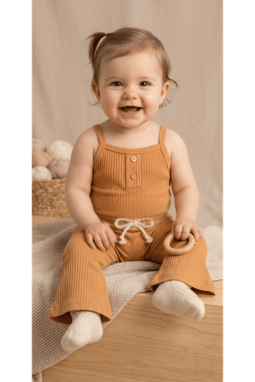 Askılı Ispanyol Paça Takım - Askılı Alt Çıtçıtlı Body Pantolon Kız Bebek 2'li Takım