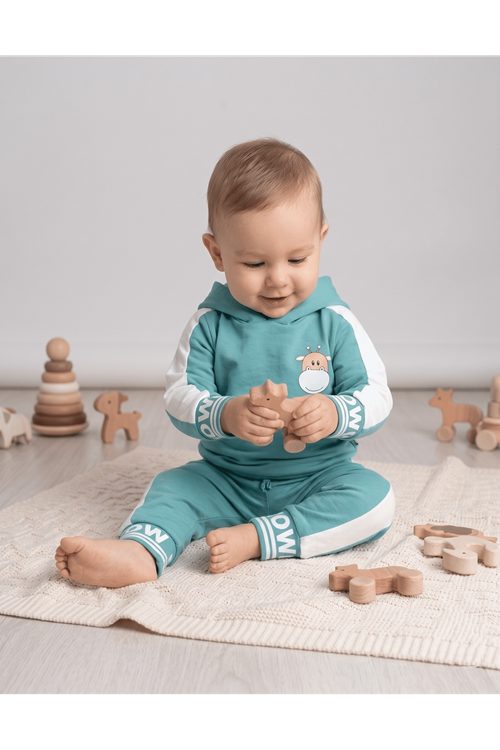 Woow Inekli 2li Bebek Takım-kapüşonlu, Kollar Ribanalı, Baskılı Body Ve Eşofman Alt 2'li Takım