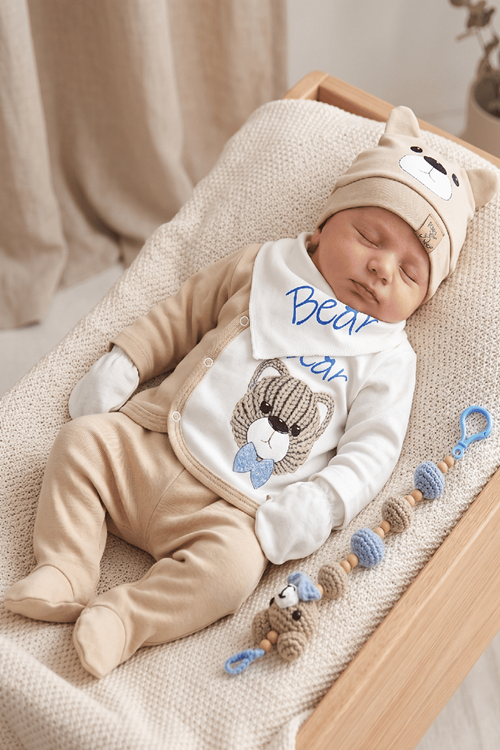 ÇAREN BABY EMZİK TUTACAKLI % 100 COTTON 5Lİ ZIBIN TAKIM - Erkek Bebek 5'li Hastane Çıkışı