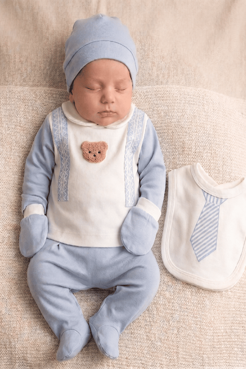 % 100 PAMUK SÜZENELİ ASKILI 5Lİ ERKEK BEBEK HASTANE ÇIKIŞI