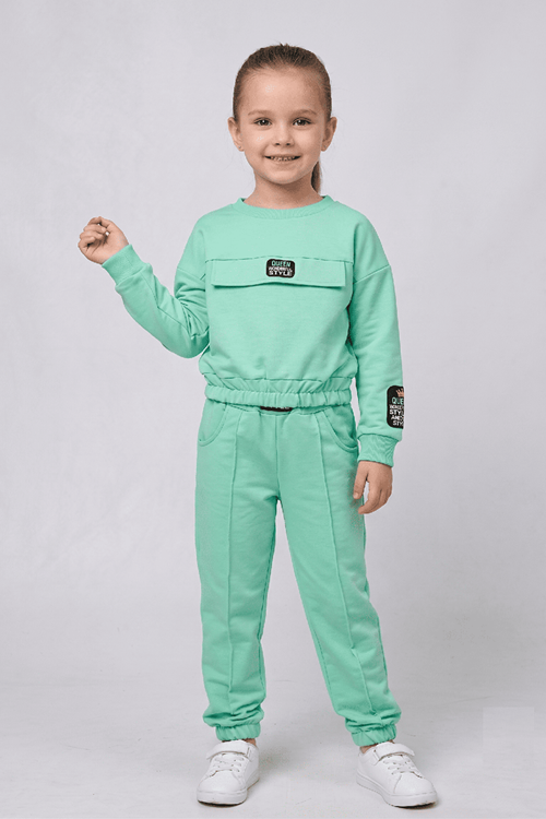 Kız Çocuk Eşofman Takım- 2 İp Şardonsuz Hafif Düşük Kol ,Bel Lastik Detaylı Sweat, Beli Lastik Alt
