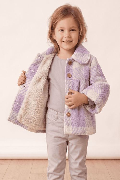 Çaren Kids Kız Çocuk İçi Kürklü Düğmeli Ekose Kaban