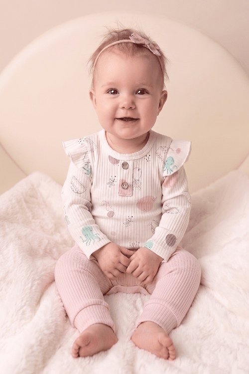 DENİZ CANLILARI ALTTAN ÇITÇITLI BEBEK 2Lİ TAKIM - Fitilli, Omuz Patlı, Çıtçıtlı Body ve Fitilli Alt