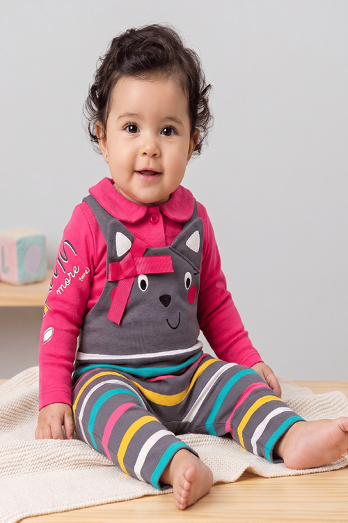 Colorfull % 100 Cotton Bebek Salopet Takım- Kulak ve Kurdele Detaylı,Alttan Çıtçıtlı Salopet, Body