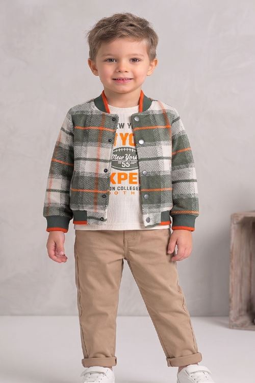 Erkek Çocuk 3'lü Takım- Bomber Yaka , Polar Astarlı Hırka,  Yazı Baskılı Sweat, Pantolon