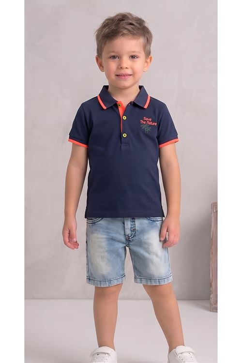 SAVE THE NATURE ERKEK ÇOCUK 2'Lİ TAKIM- Nakış Detaylı  T-shirt & Kot Şort