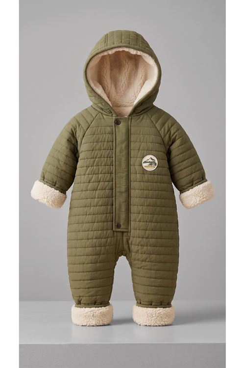 Kürklü & Kapüşonlu Fermuar / Çıtçıt Kapama Bebek Tulum - Haki
