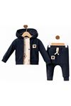 Erkek Kadife 3'lü Takım- Kapüşonlu Hırka- Baskılı Sweatshirt ve Pantolon