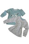 Kız Bebek Flower 2'li Sweatshirt Takım-Yumuşak Dokulu, Uzun Kol Sweatshirt Takım