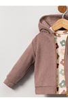 Kız Kadife 3'lü Takım- Kapüşonlu Hırka- Baskılı Sweatshirt ve Pantolon