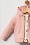 Kız Kadife 3'lü Takım- Kapüşonlu Hırka- Baskılı Sweatshirt ve Pantolon