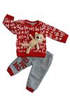 Çaren Kids -Yılbaşı (Noel) Temalı Unisex Bebek 2'li Takım- Peluş Oyuncaklı Sweatshirt & Eşofman Altı