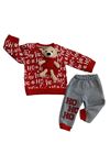 Çaren Kids -Yılbaşı (Noel) Temalı Unisex Bebek 2'li Takım- Peluş Oyuncaklı Sweatshirt & Eşofman Altı