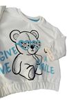 Give Me Smile Unisex Bebek 2'li Takım-Ayıcık Baskılı Bel ve Kollarda Lastik Detaylı Sweat ,Pantolon