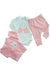 ÇAREN BABY BEBEK TAVŞAN NAKIŞLI 3LÜ TAKIM- Kapüşonlu Hırka, Çıtçıtlı Body & Alt