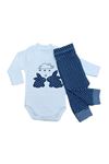 BABY BEBEK TAVŞAN NAKIŞLI 3LÜ TAKIM- Kapüşonlu Hırka, Çıtçıtlı Body & Alt