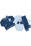 BABY BEBEK TAVŞAN NAKIŞLI 3LÜ TAKIM- Kapüşonlu Hırka, Çıtçıtlı Body & Alt