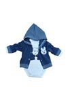 BABY BEBEK TAVŞAN NAKIŞLI 3LÜ TAKIM- Kapüşonlu Hırka, Çıtçıtlı Body & Alt