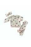 ÇAREN BABY- ÇİLEKLİ % 100 PAMUK OMUZDAN PATLI SAÇ BANDLI BEBEK 2Lİ TAKIM