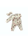 ÇAREN BABY- ÇİLEKLİ % 100 PAMUK OMUZDAN PATLI SAÇ BANDLI BEBEK 2Lİ TAKIM