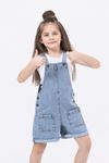 Çaren Kids- Kız Denim Şort Salopet- Cep Detaylı Şort Salopet