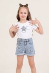 Çaren Kids- Yıldız Detaylı Pul İşleme Kız Denim Şort