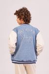 Çaren Kids- Erkek Nakış Detaylı Denim Kolej Ceket-Ribanalı Sırt Nakış Detaylı Erkek Kot Kolej Ceket