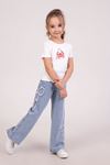 Çaren Kids- Fiyonk Detaylı Beli Lastik Bol Paça Kız Denim Pantolon- Fiyonk Detay Kız Jean