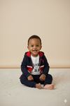 Çaren Kids- Erkek Bebek 3'lü Takım- Kapüşonlu, Fermuar Kapama Hırka- Uzun Kol Sweatshirt- Pantolon